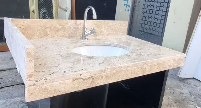 Pia banheiro pedra travertino polido Completa  - Foto 2