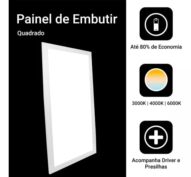 Plafon led embutir 36w retangular 32x62 6500k branco frio - Foto 6