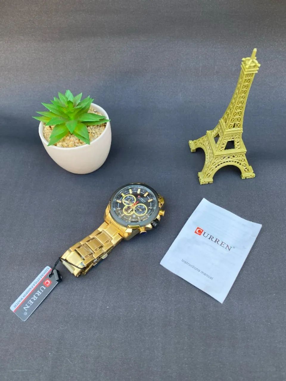 Relógio Masculino Curren 8361 À Prova D'água Pulseira Em Aço Cor da correia Dourado