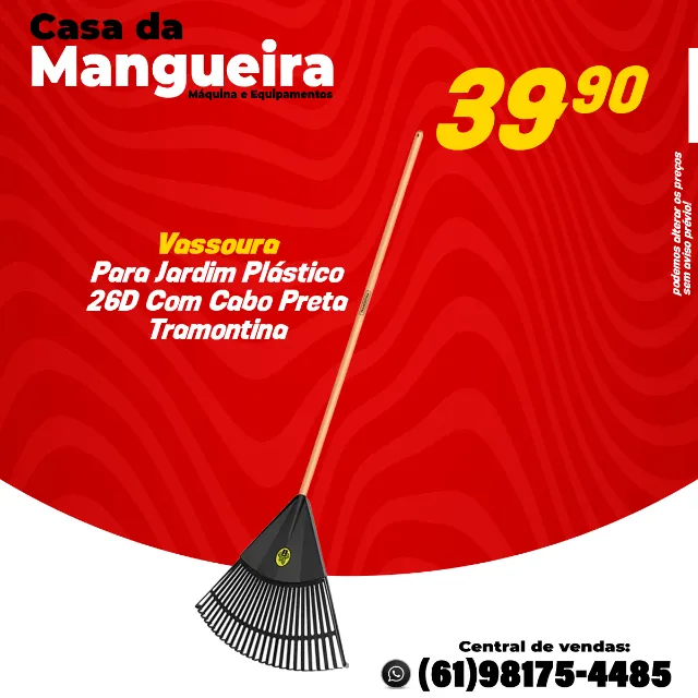 Vassoura Para Jardim Plástico 26D Com Cabo Preta Tramontina