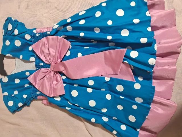 Vestido infantil azul com bolas brancas - Tam 3 - Menina Bonita - Foto 2