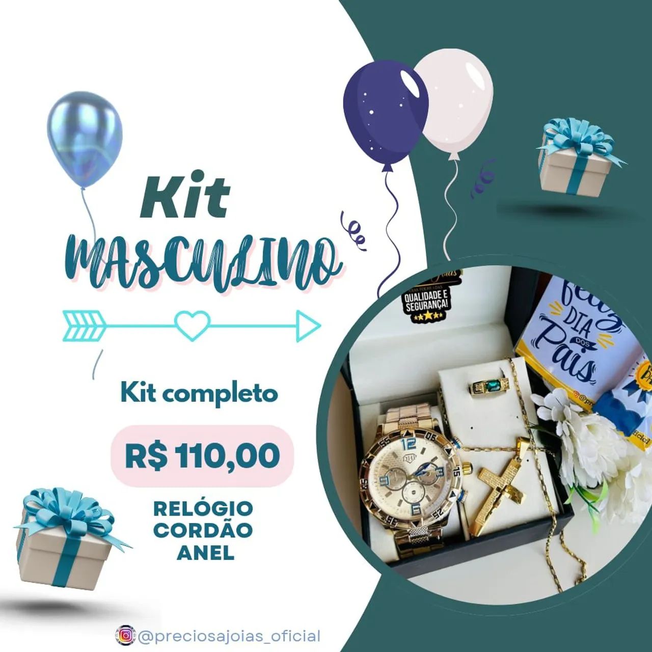 Kit Masculino Completo - Relógio, Cordão e Anel