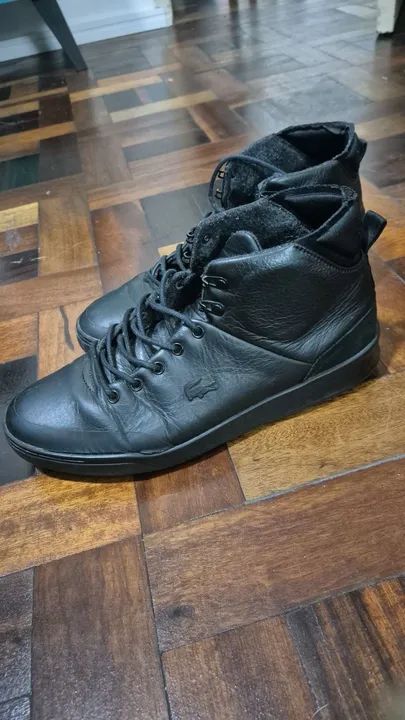 Tênis de couro legítimo Lacoste preto original 