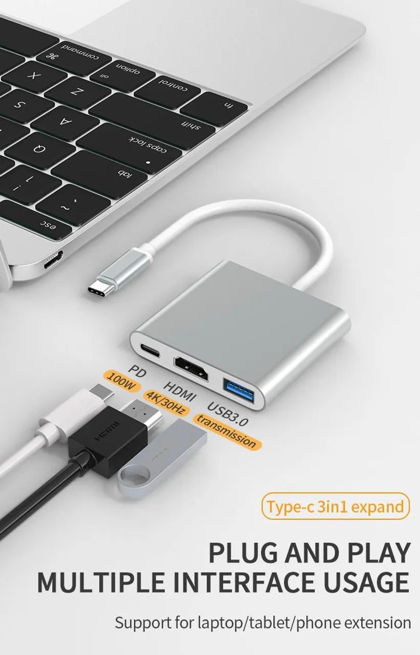 Hub USB-C para HDMI 4K com 3 Portas (Não faço entregas) - Foto 3