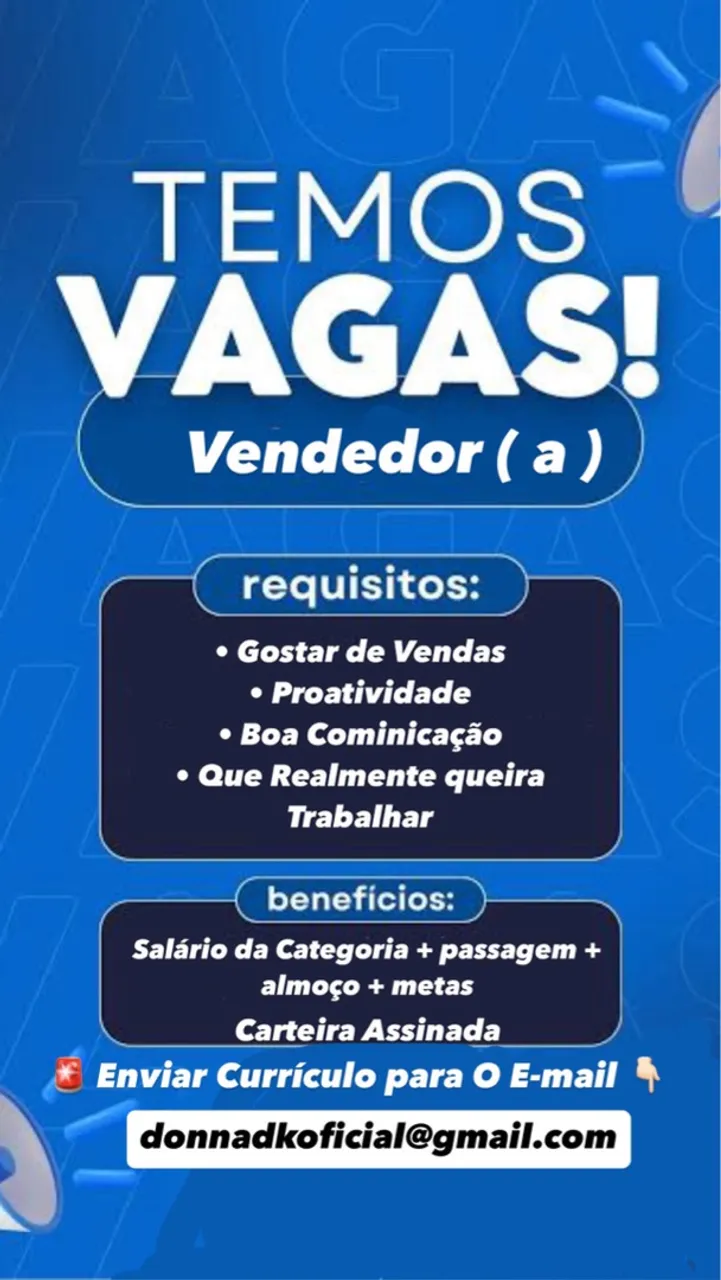 VAGA DE EMPREGO PARA VENDEDORA 