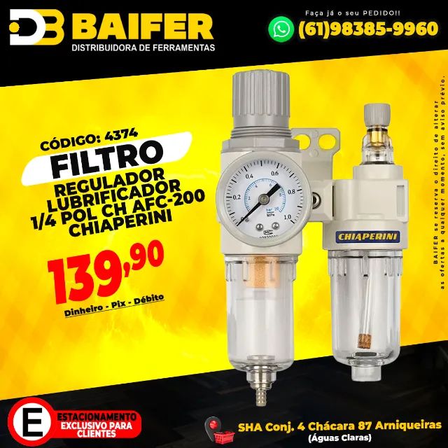 Filtro Regulador Lubrificador 1/4 Pol CH AFC-200 Chiaperini