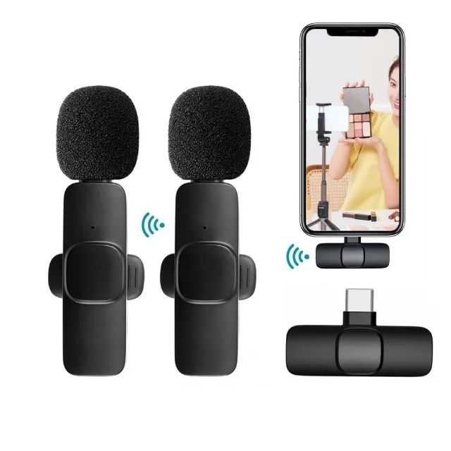 Kit 02 Microfone Lapela Celular Sem Fio Duplo Android Tipo C