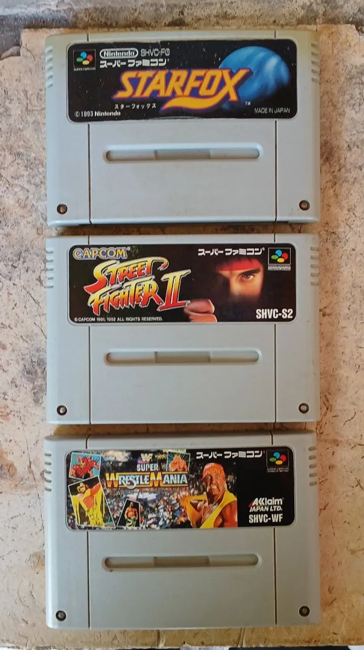 Jogos Super Nintendo - Starfox, Street Fighter II e WWF Wrestlemania