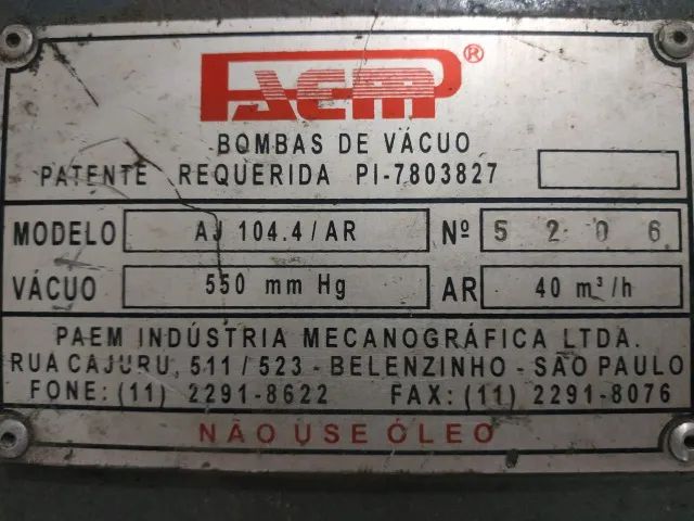 Bomba de vacuo Marca Paem 40 m³ - Foto 3