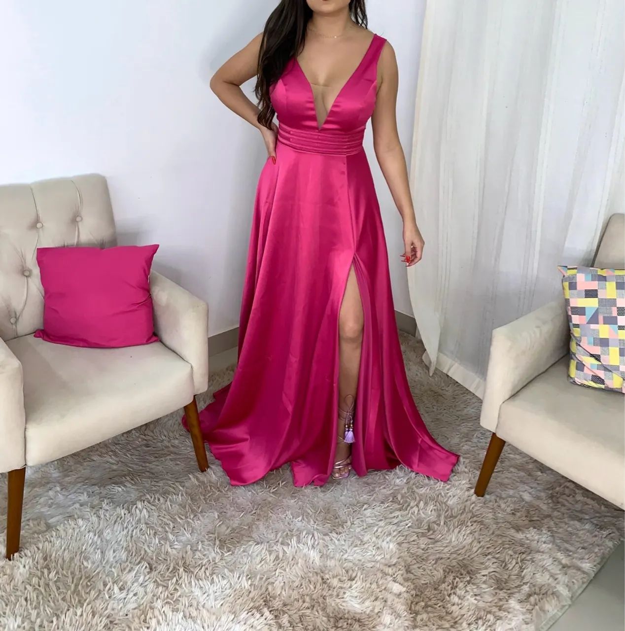Vestido Longo Rosa de Seda