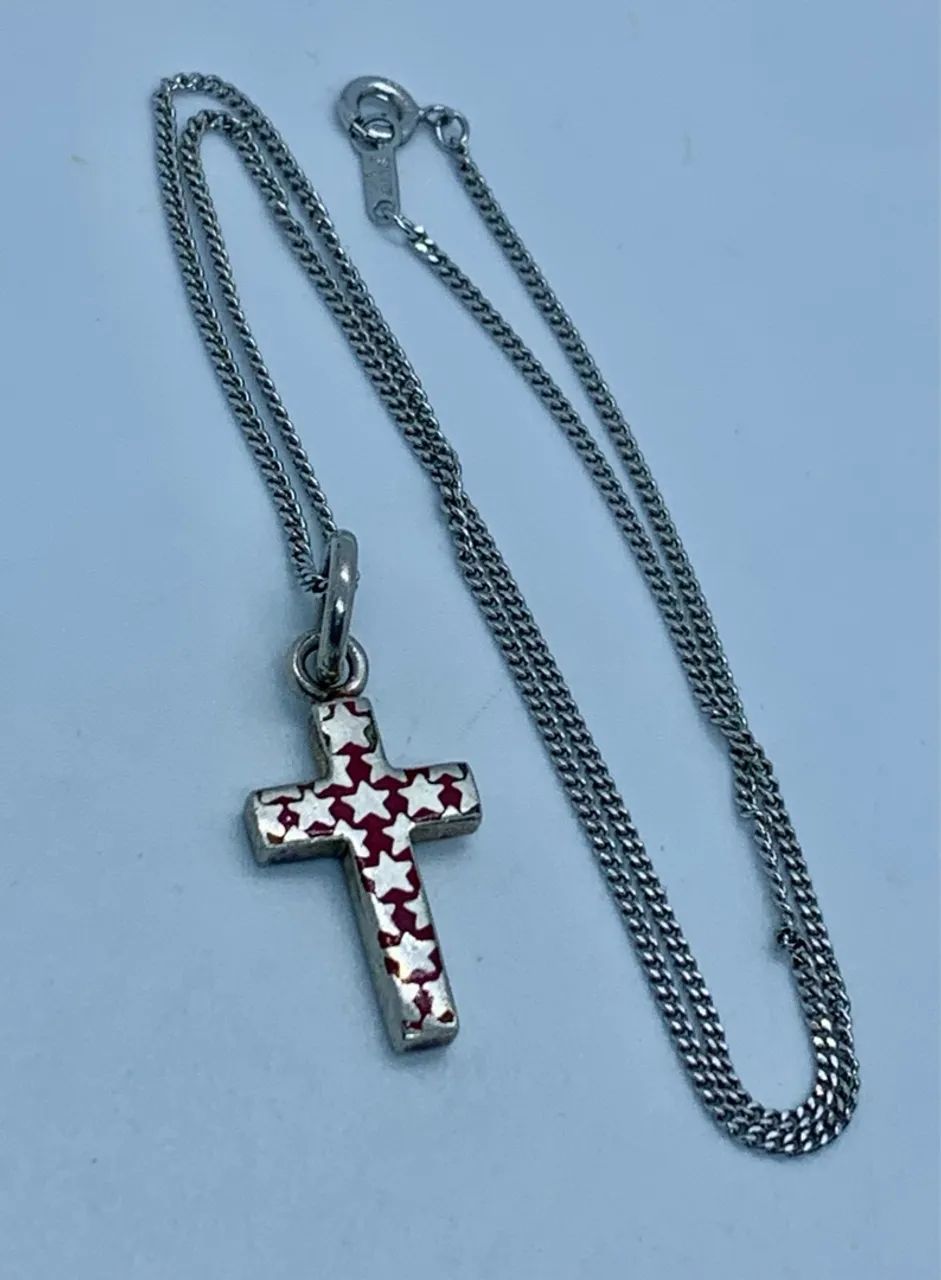 colar  de prata 925 cruz com detalhes de estrelas - Foto 2