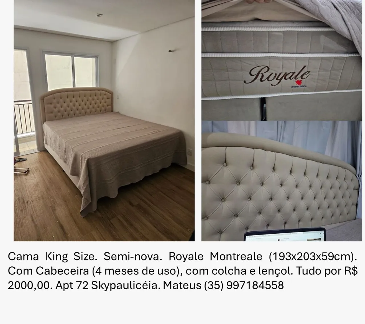 Cama King Size Royale Montreale com cabeceira e lençol