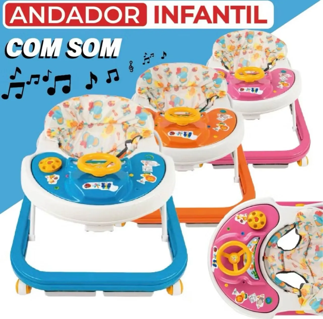 Andador Infantil com Som Cor Azul