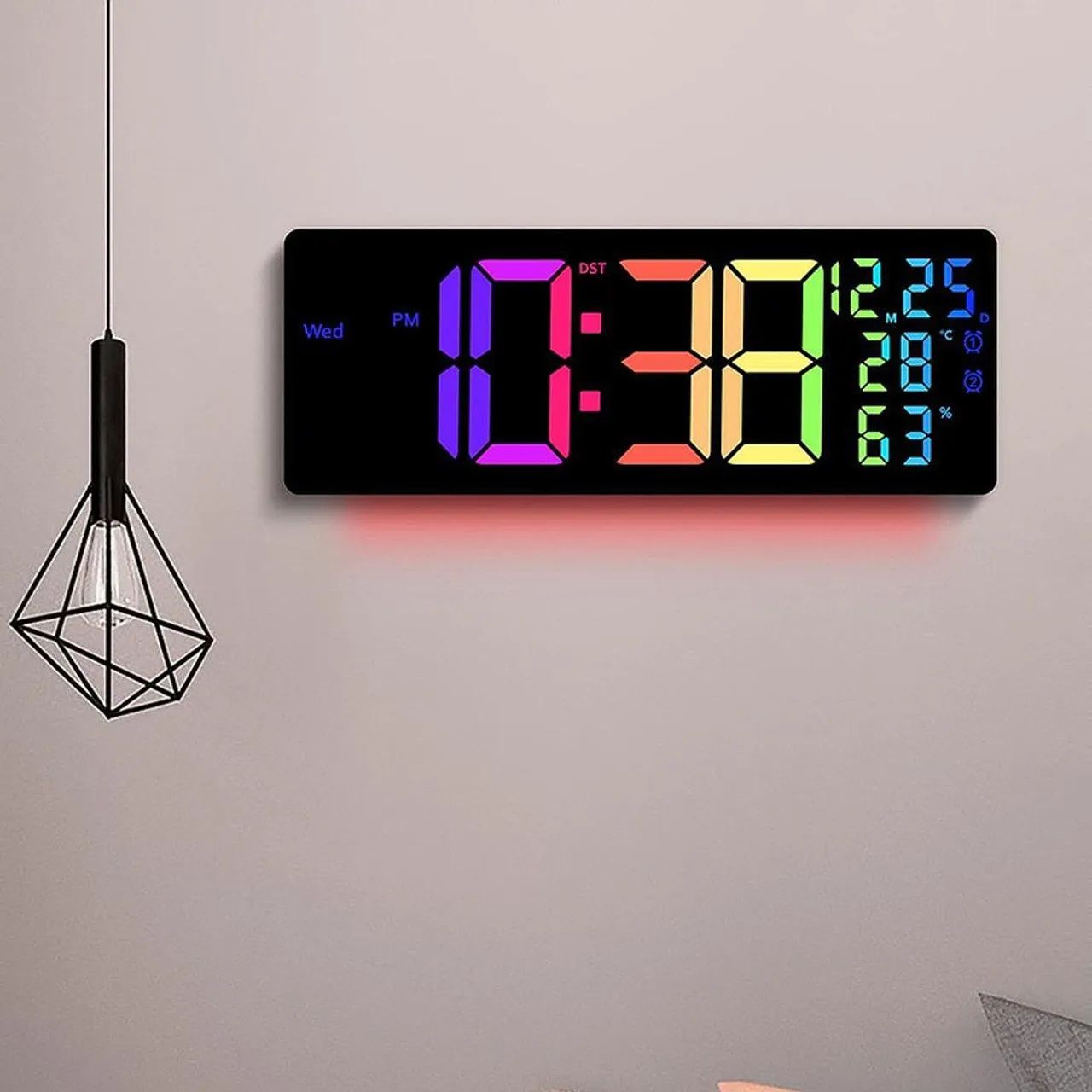 Painel Led Digital Wall Relógio Temperatura Display Dst 2 Alarmes  - Foto 3