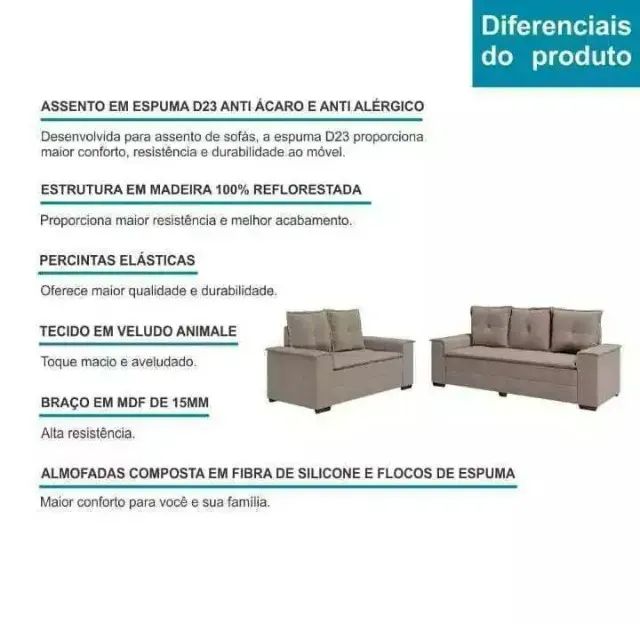 Sofá 2 e 3 lugares Barcelona Cinza - Foto 3