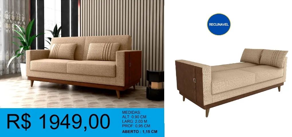 Sofá cama - linho - compre hoje e receba em até 72 horas 