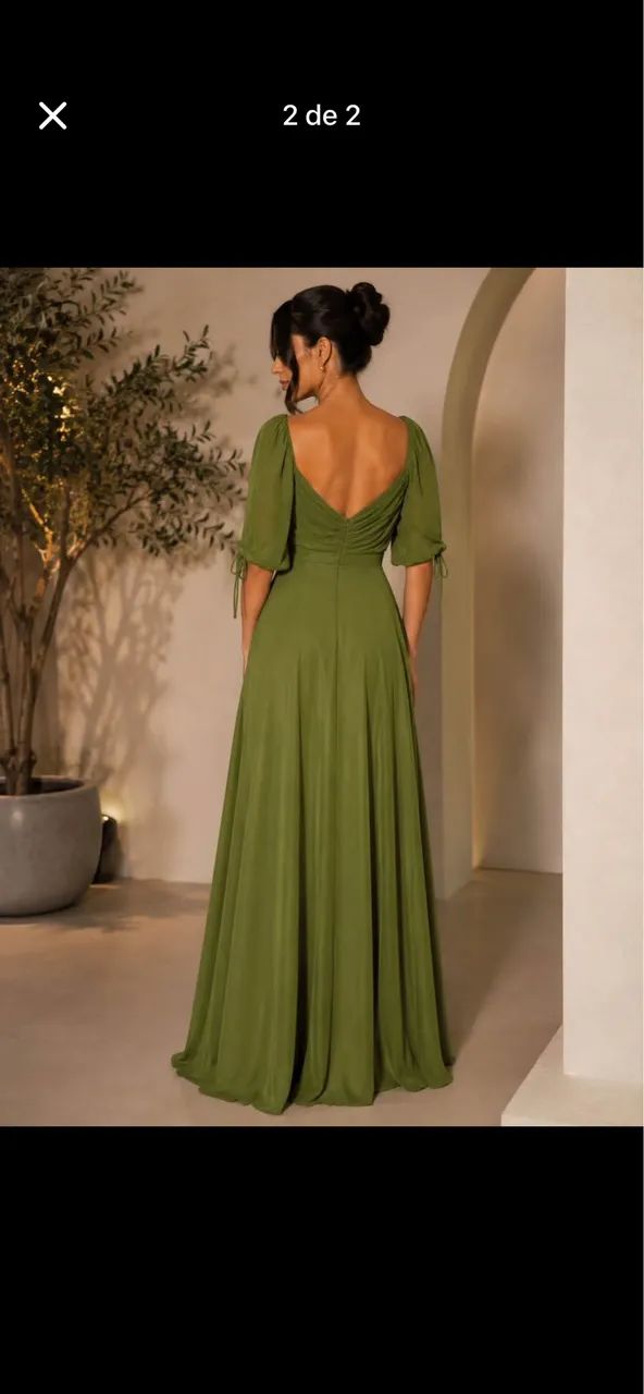 Vestido longo de festa verde oliva 
