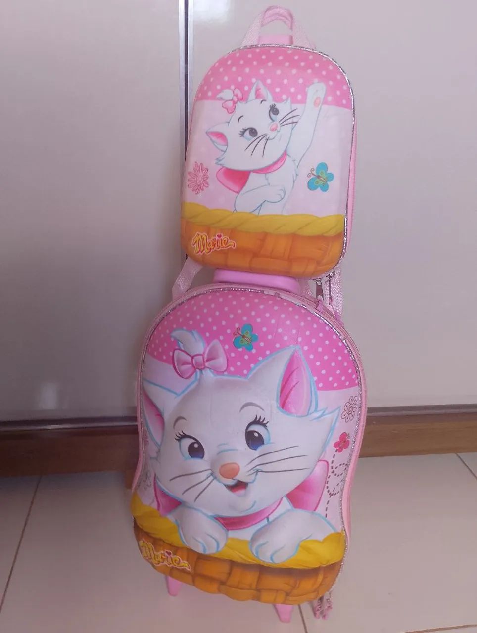 Bolsa escolar gatinha marie carrinho 