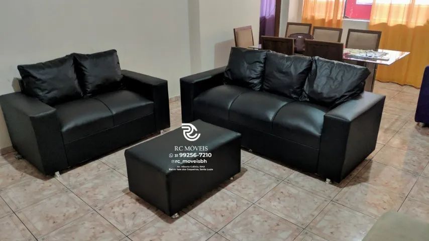 Sofá 3 e 2 lugares com Puff Couro ecologico Sintético D33 Direto da Fábrica | Parcelamos - Foto 5