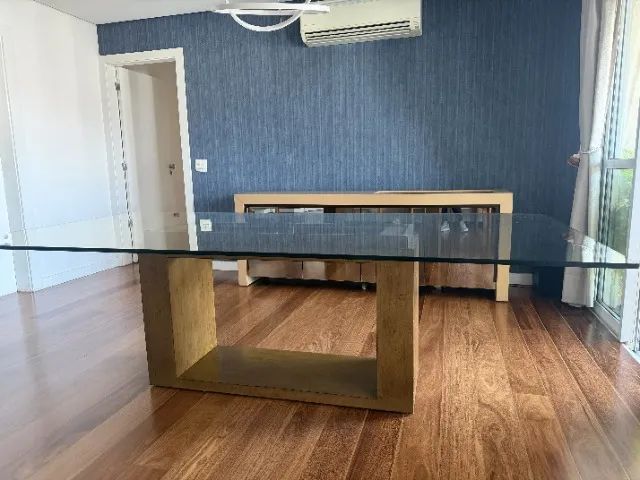 Mesa de Jantar Vidro e Madeira Nogueira - 2,50m - Design Moderno - Foto 3