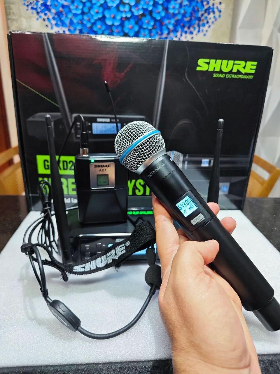 MICROFONE SHURE GLXD24 DUPLO FACIAL + BASTÃO 