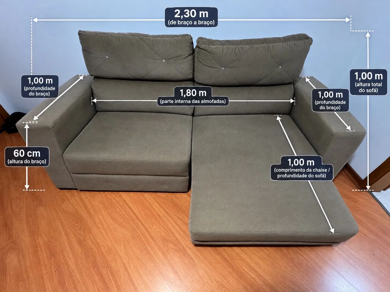 Sofá 2 Lugares com Chaise - Confortável e Espaçoso
