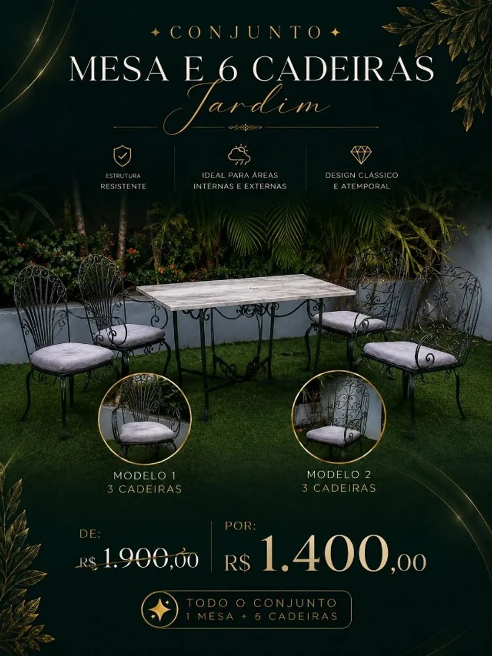 CONJUNTO DE MESA E CADEIAS DE FERRO 