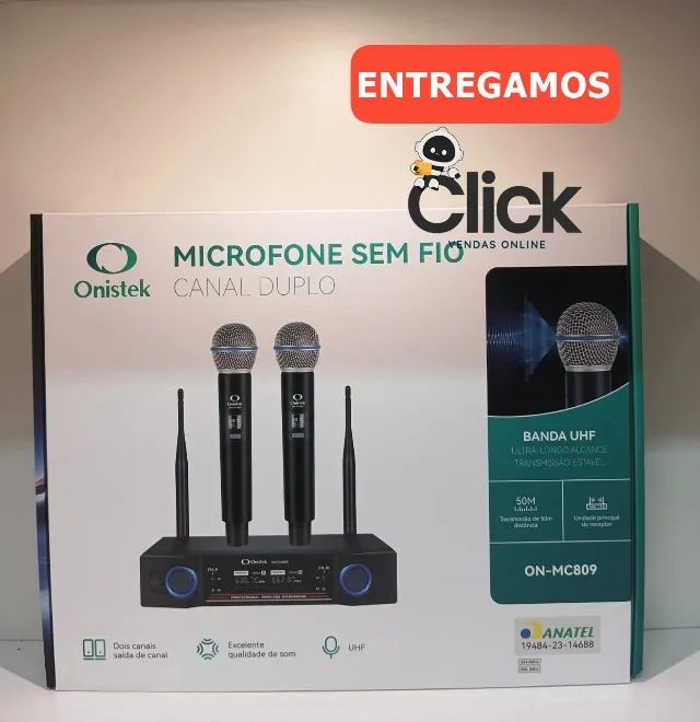 Microfone Sem Fio Onistek 50m, entregamos e aceitamos cartões