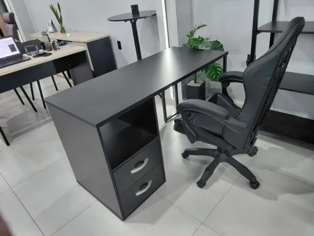 Mesa com Gaveteiro MDP na cor Preta