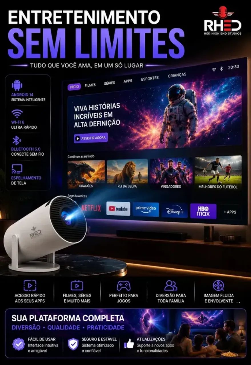 Projetor Smart Portátil Full Hd 4k