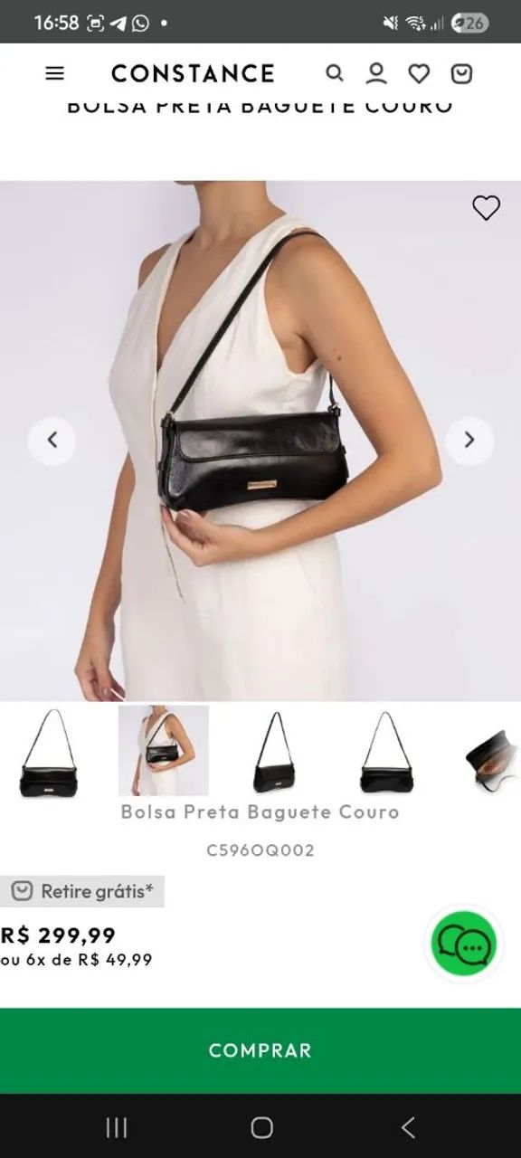 Bolsa Preta Baguete Couro - Foto 3