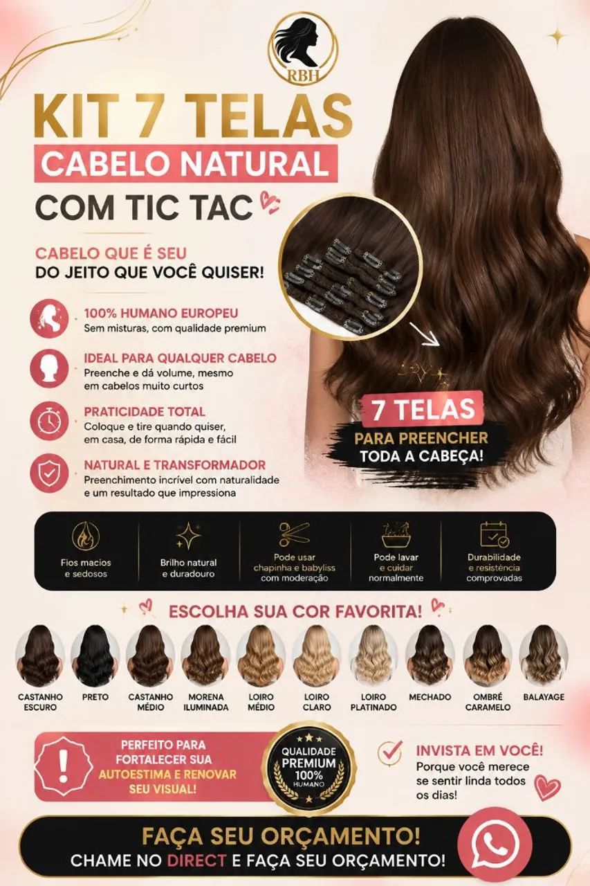 KIT TELAS 7 PEÇAS CABELO NATURAL COM TIC TAC