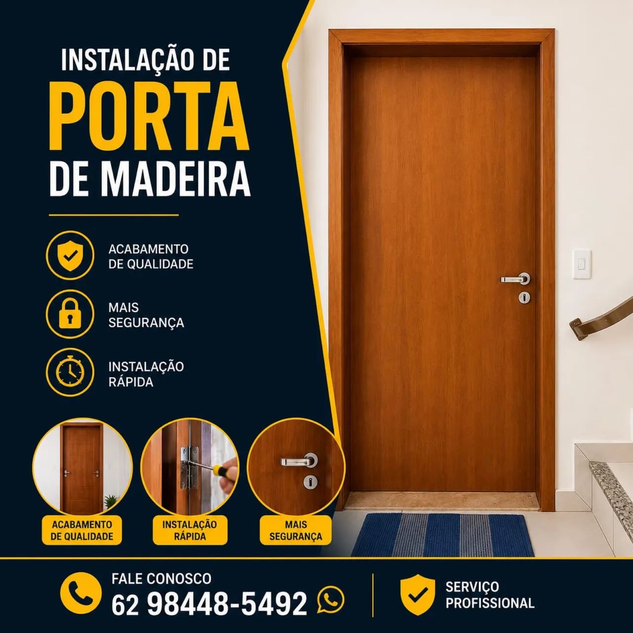 Instalação de porta de madeira profissional
