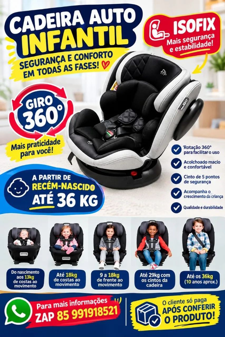 Cadeirinha de carro com giro 360 graus e isofix 