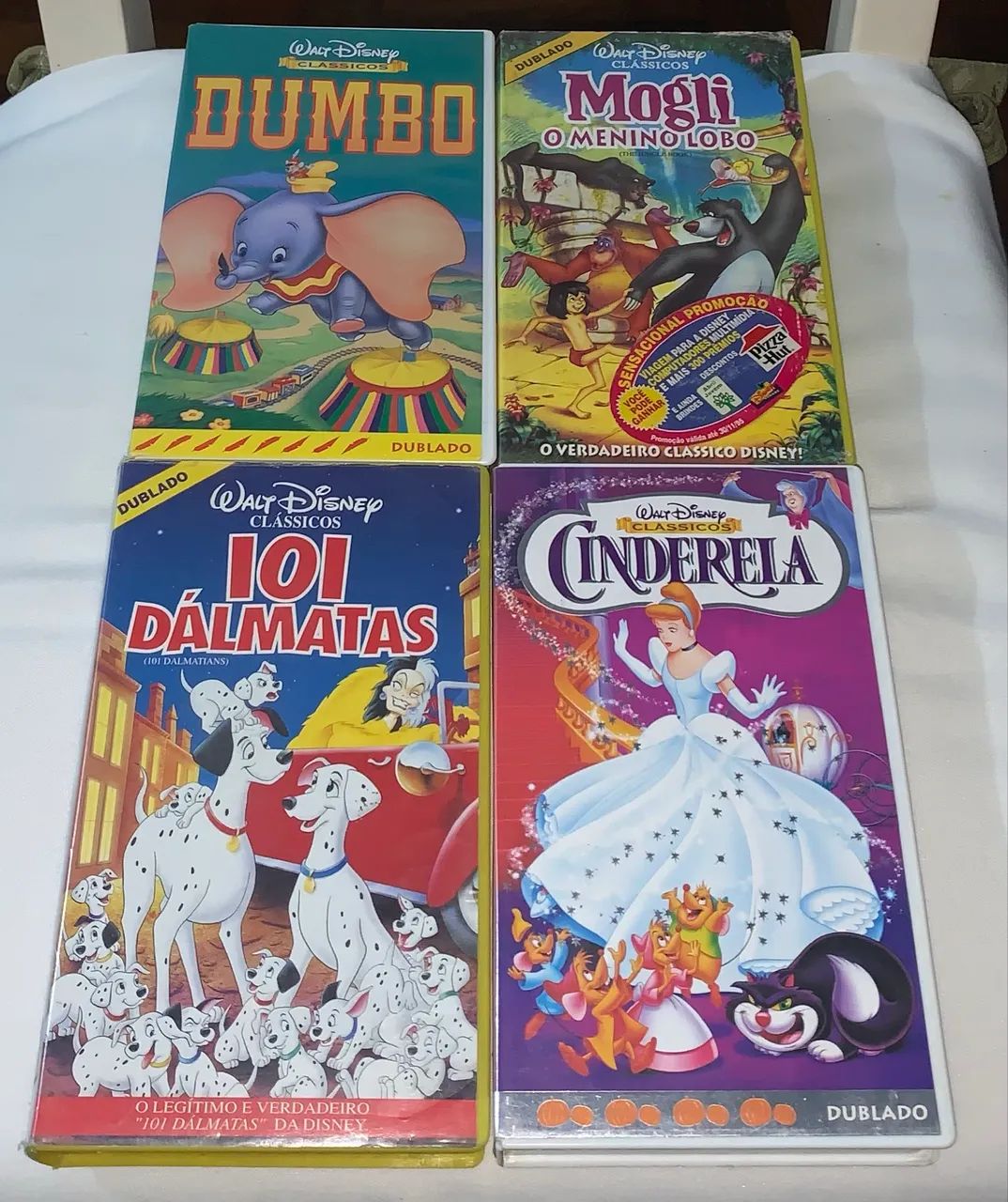 4 fitas Vhs Disney Clássicas Cinderela 101 Dálmatas Dumbo e Mogli 