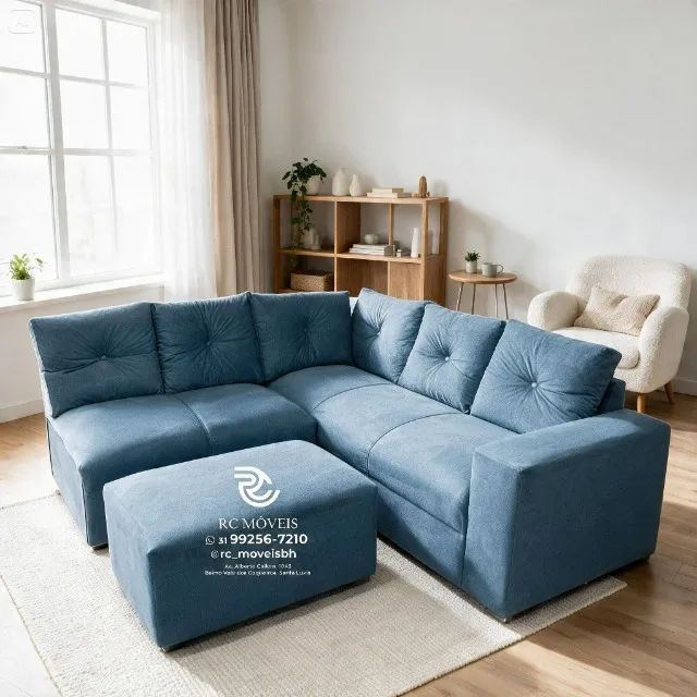 Sofá Canto e Puff Suede Caramelo D33 Confortável - Foto 4