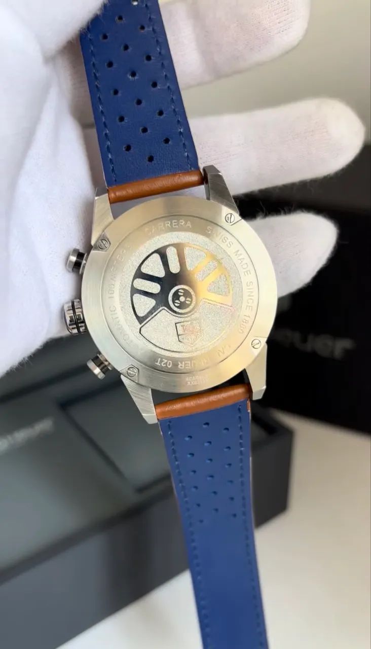 Relogio Premium Tag Couro - Azul - 43mm - Safira  - Foto 4