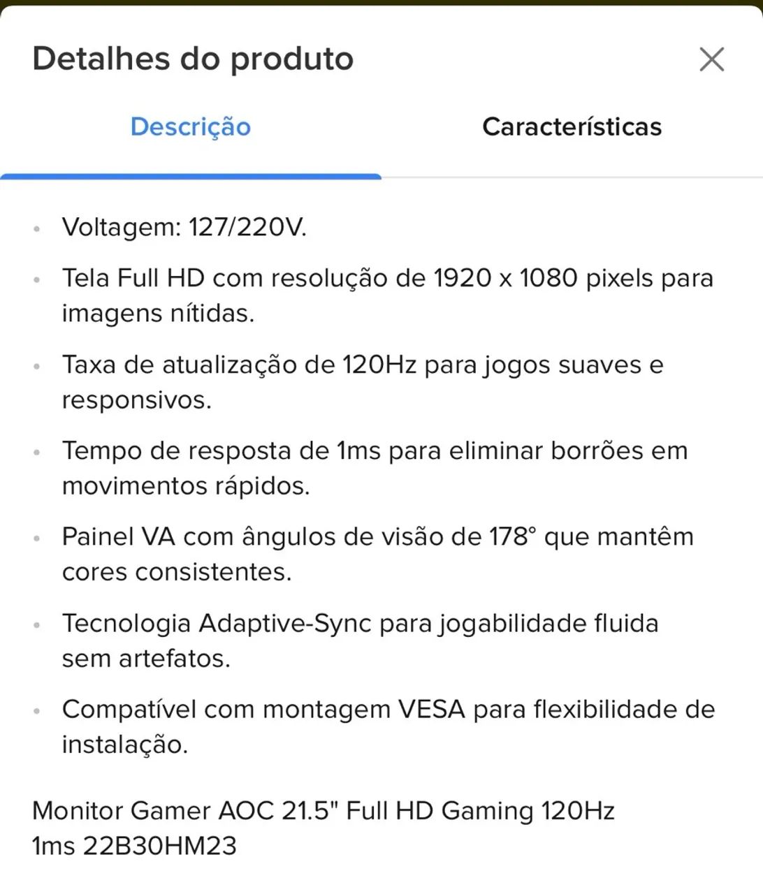 Monitor AOC 21.5pol 120hz - Foto 4