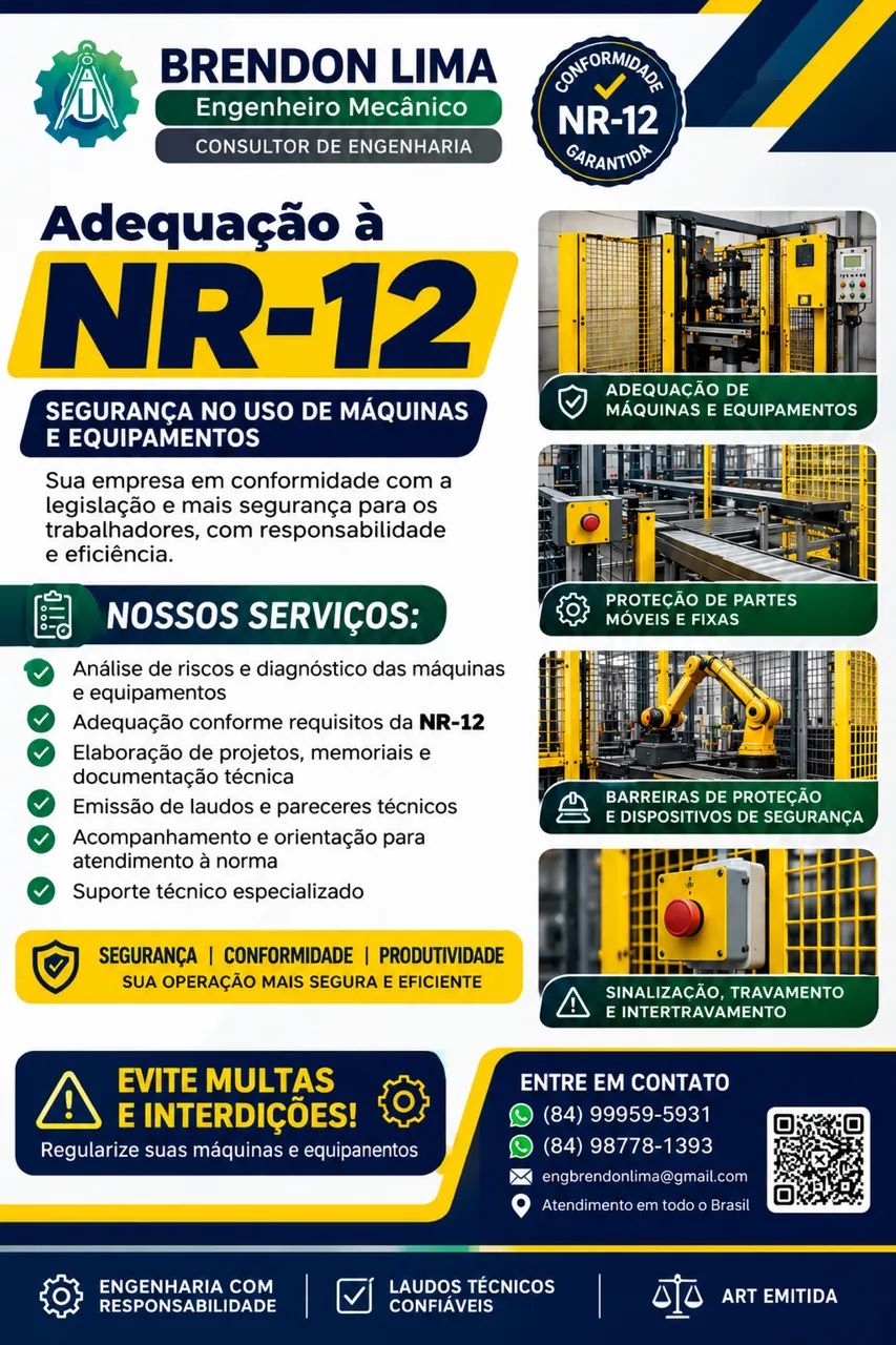 Laudo e projeto de adequação a NR-12 para máquinas e equipamentos 