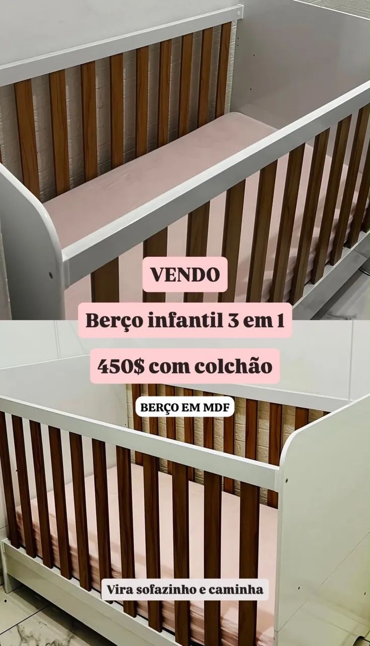 Berço MDF 3 em 1 sofá/cama - Foto 3