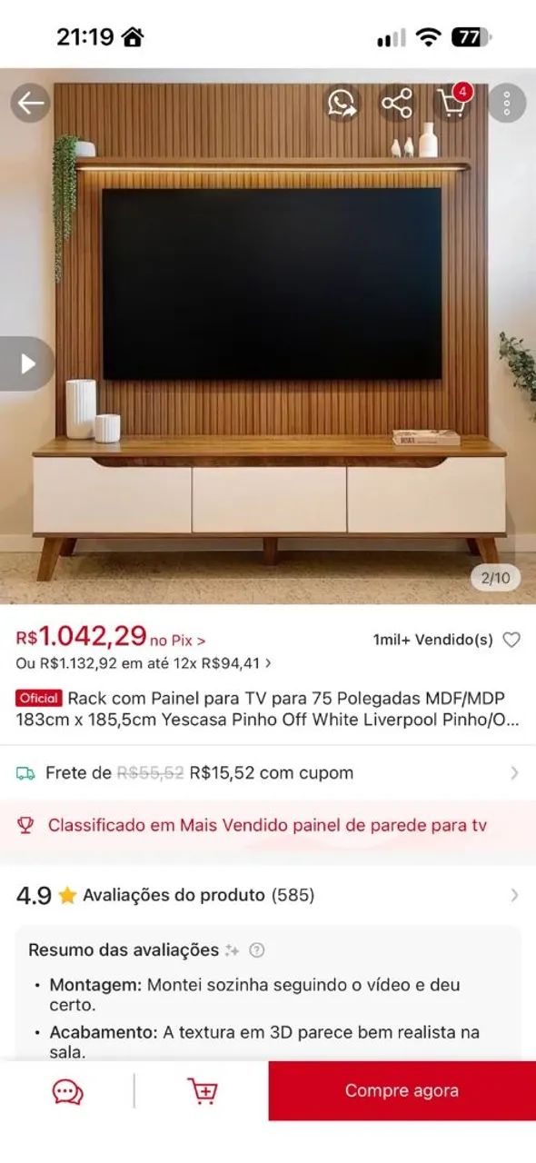 Rack painel novo madeira madeira  - Foto 3