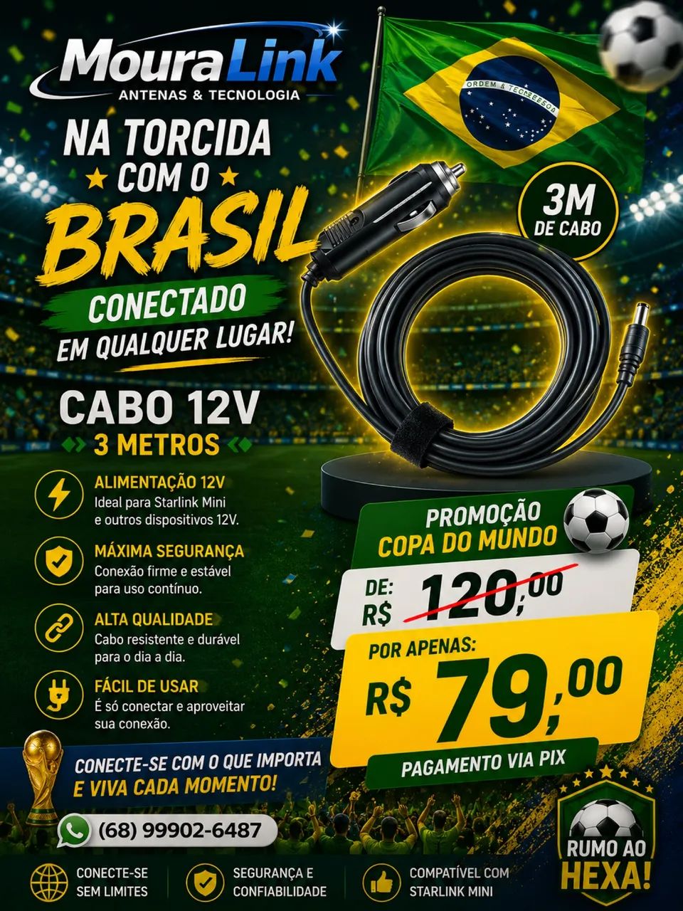 Cabo 12v de starlink 