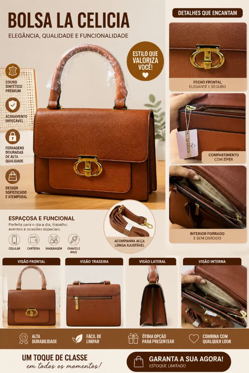 Bolsa de couro bege escuro 