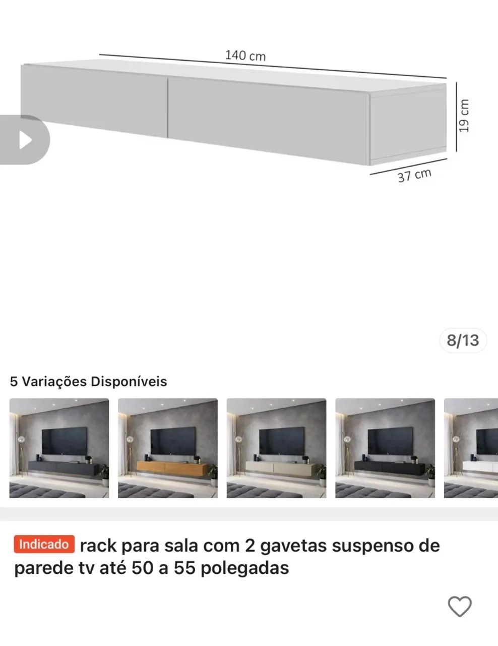 Rack suspenso para TV 50 a 55 polegadas, OFF White  - Foto 2