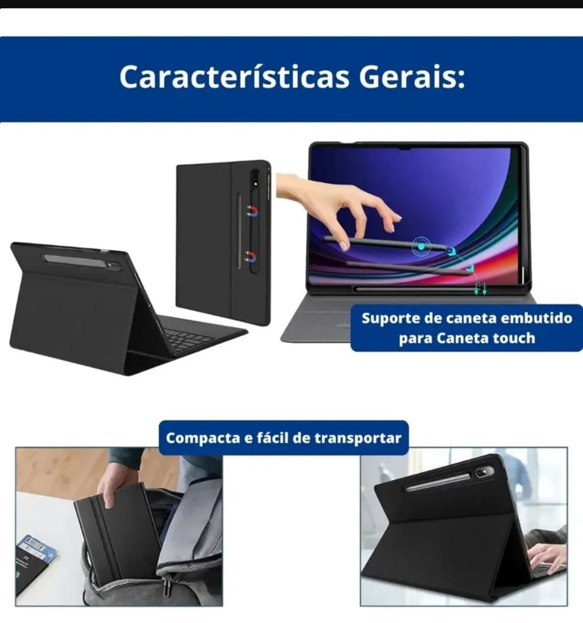 Capa Com Teclado E Touchpad Para Galaxy Tab S9+ /s9 Fe+ 12,4 + um mouse incluso  - Foto 5