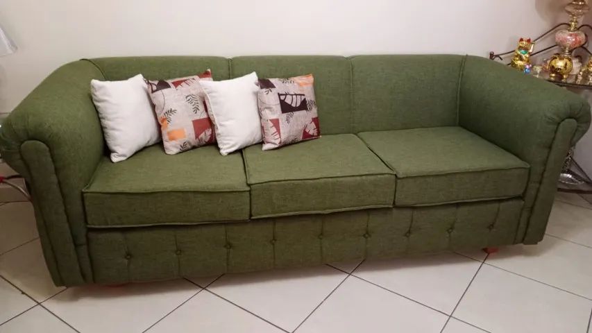 Sofá 3 Lugares Verde Militar - Novo - 254cm - Foto 3