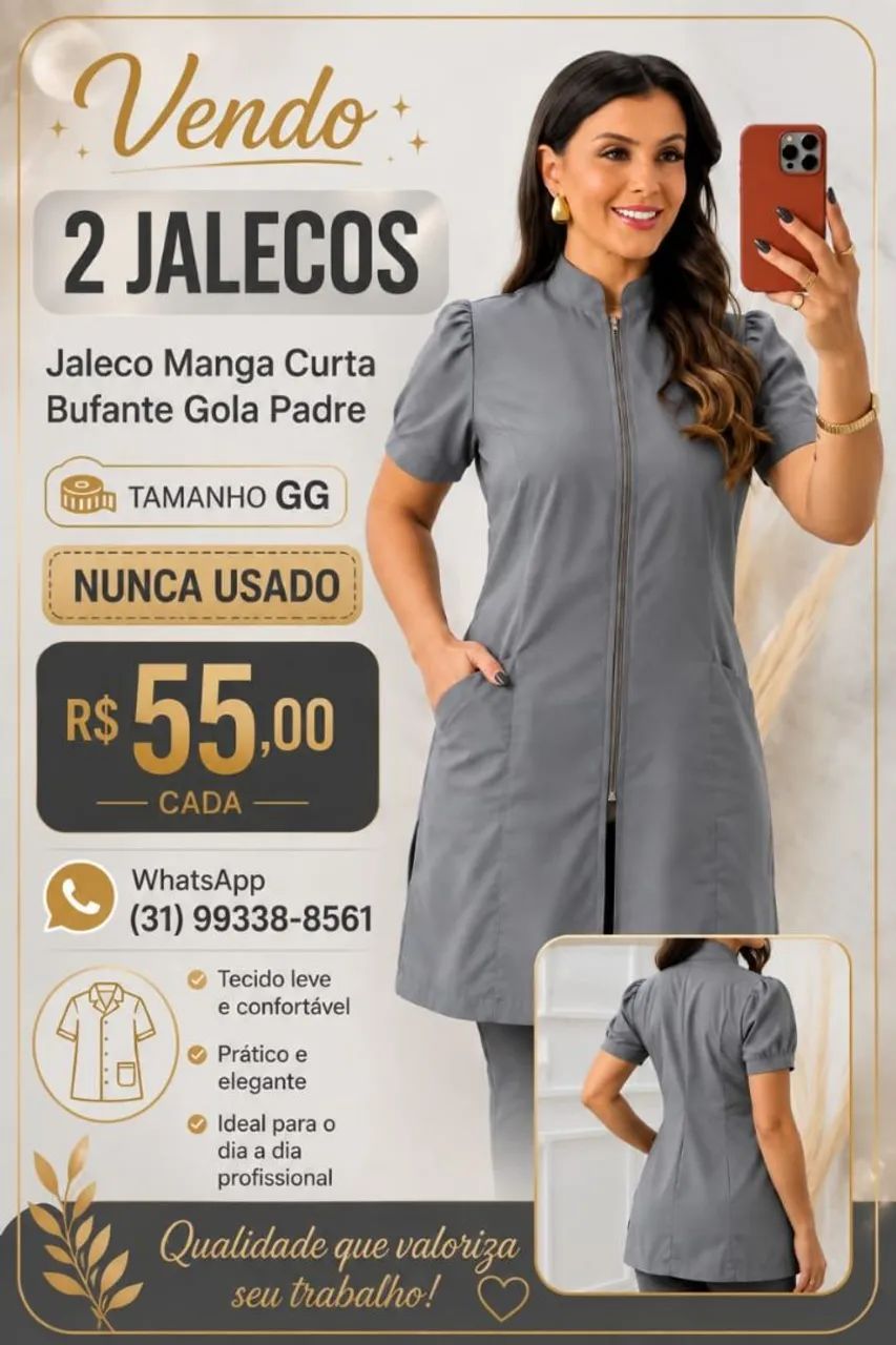 Jaleco manga curta e ziper