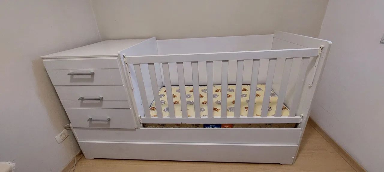 Berço americano 3x1 - berço, bicama e cama com escrivaninha + colchão do berço