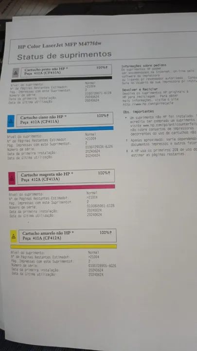 Impressora Multifuncional Laserjet Hp M477 ndw semi nova - Peças