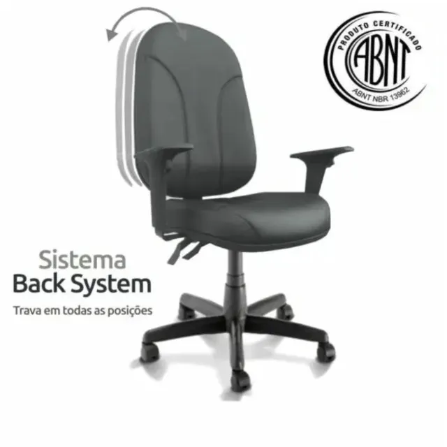 Cadeira Presidente PLUS Back System Baixa Costurada Braços Reguláveis Corino Preto 32974